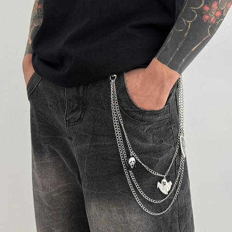 Gothic Punk Halloween Horror Mask Ghost Skeleton Hand Multi-Layer Metal Pants Chain Wallet Chain For Men Women Jewelry