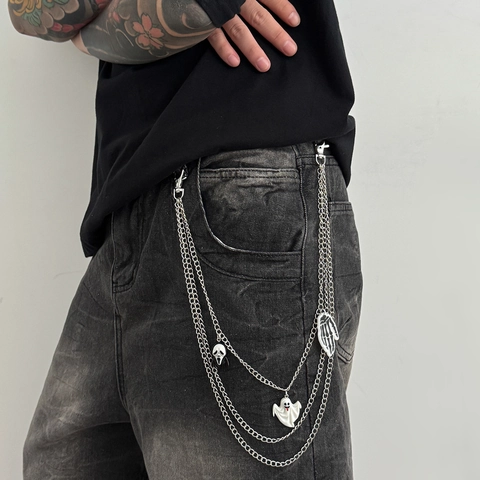 Gothic Punk Halloween Horror Mask Ghost Skeleton Hand Multi-Layer Metal Pants Chain Wallet Chain For Men Women Jewelry