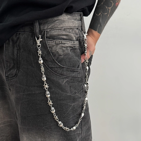 Catena per Pantaloni Punk Teschio Uomo Catena in Lega Gotica Filo Spinato Portafoglio Cintura Gioielli Accessorio Jeans