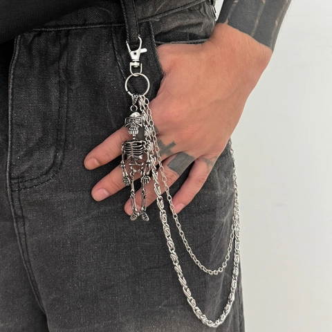 Men Punk Gothic Skull Pants Chain Double Layer Alloy Skeleton Wallet Chain Hip Hop Streetwear Waist Hanging Jewelry