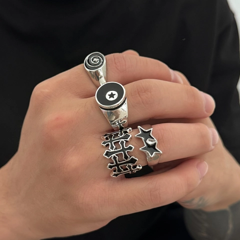 Vintage Punk Ring Set Für Herren Gothic Silberton Stern Kreuz Verstellbar Legierung Fingerringe Hip Hop Street Mode Schmuck