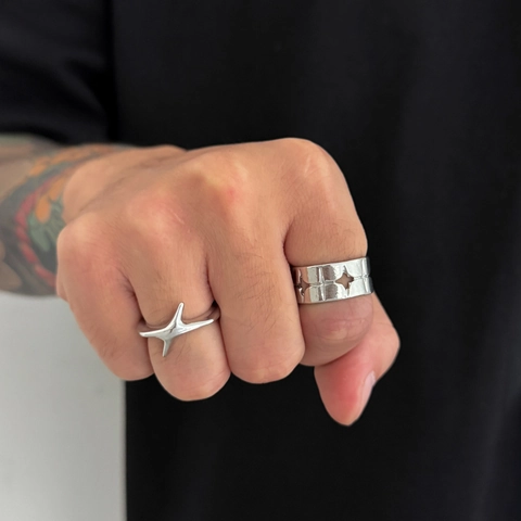 Vintage Alloy Four Pointed Star Ring Set For Men Hip Hop Streetwear Adjustable Open Rings Gothic Jewelry Accessory