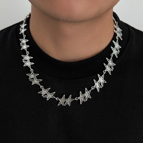 Collana da Uomo Punk con Stelle in Lega e Strass Pendente a Forma di Stella Argento Antico Gioielli Hip Hop