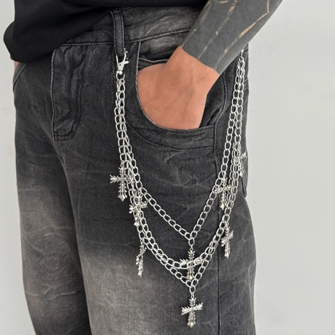 Cadena de Pantalones de Metal de Capas Punk Gótico para Hombres Colgante de Cruz de Aleación Accesorio de Cintura Hip Hop Joyería Plata