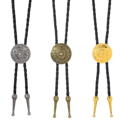Vintage Western Mandala Blume Bolo Krawatte Für Herren Damen Handgefertigte Lederkordel Zinklegierung Anhänger Cowboy Schmuck