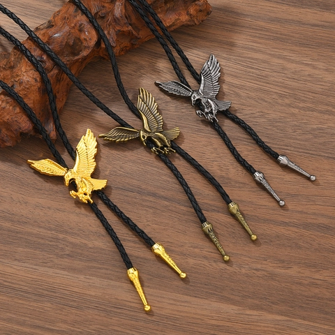 Cravatta Bolo Tie Western Cowboy Aquila per Uomo Donna Vintage Ciondolo Aquila in Lega Cordino in Pelle Intrecciata Collana Regolabile