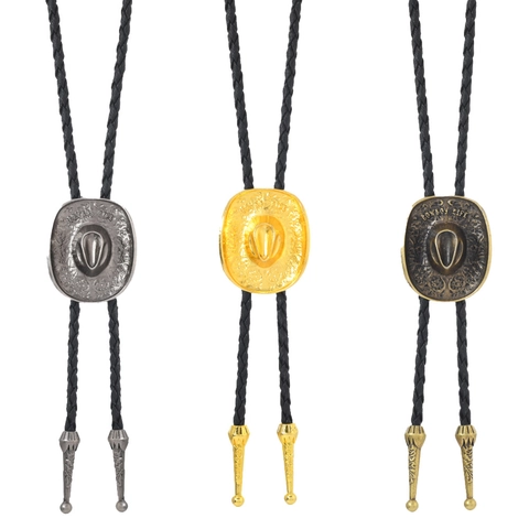 Bolo Tie Chapeau de Cow-boy Vintage Western Cordon en Cuir Pendentif Alliage Collier pour Hommes Femmes Bijoux Ethniques Rétro Cadeau