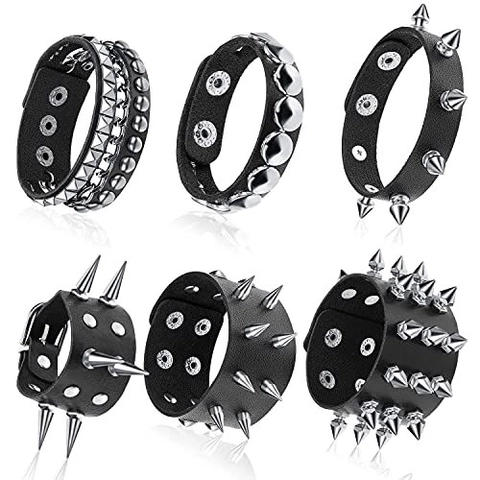 Punk Gothic Leren Armband Combinatie Legering Spikes Klinknagel Polsband Schedel Metalen Ketting Handgeweven Sieraden Voor Heren