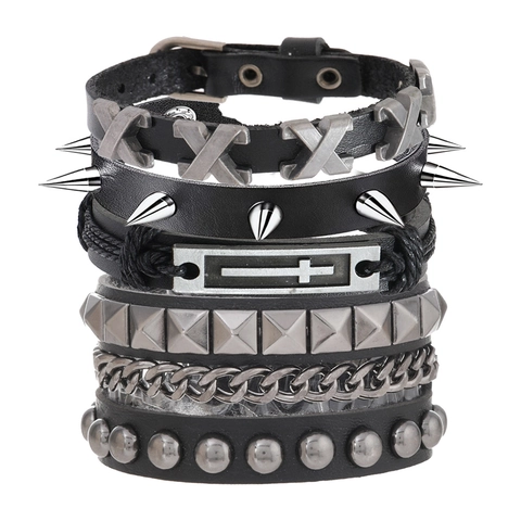 Collezione Bracciale in Pelle con Borchie Punk Hip Hop da Uomo Intrecciato a Mano Regolabile Gothic Rock Biker Gioielli Regalo