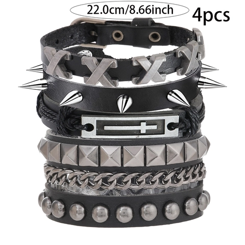 Collezione Bracciale in Pelle con Borchie Punk Hip Hop da Uomo Intrecciato a Mano Regolabile Gothic Rock Biker Gioielli Regalo
