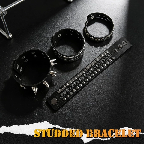 Heren Punk Leer Studded Armband Stoere Biker Multi Layer Klinknagel Polsband Legering Metalen Ketting Goth Rock Sieraden