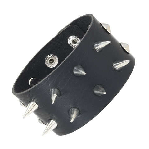 Punk Gothic Breites Schwarzes Lederarmband Mit Silberlegierung Stachel Nieten Verstellbares Rock Armband Damen Herren Schmuck