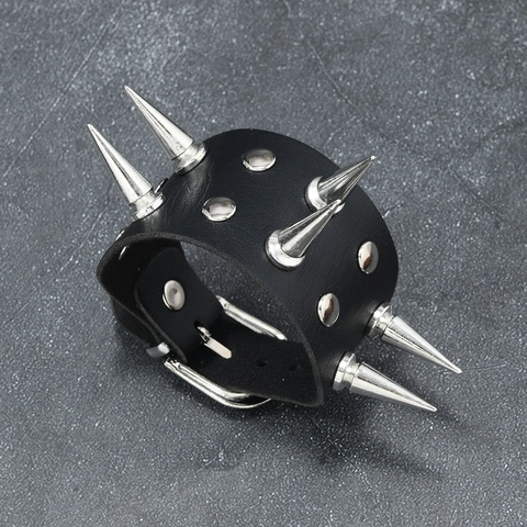 Punk Rock Breites Lederarmband Für Herren Handgefertigt Verstellbare Metallstacheln Nieten Manschette Goth Schmuck Heavy Metal Armband