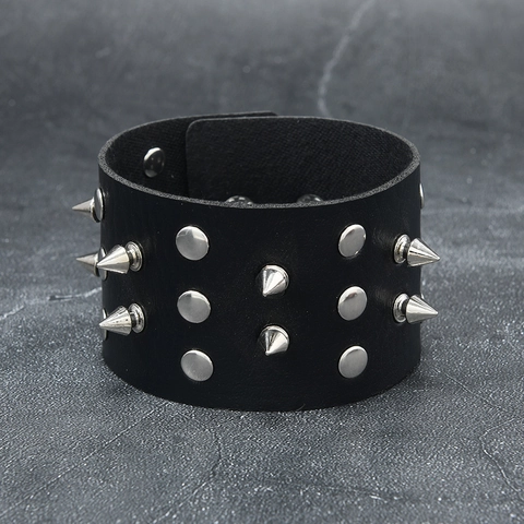 Bracciale Largo in Pelle Punk Per Uomo Donna Borchie in Lega Rivetti Regolabile Goth Rock Polsino Gioielli Regalo