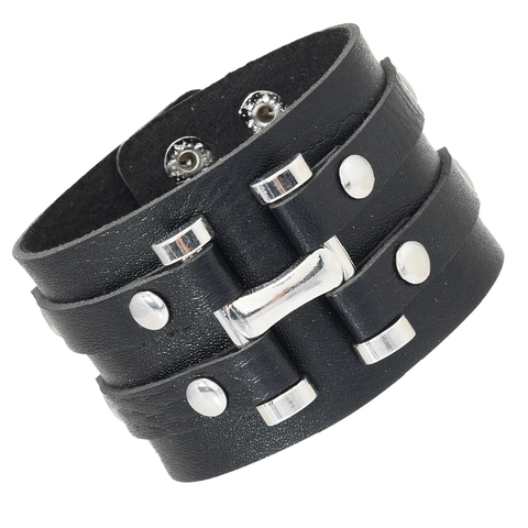 Punk Wide Leather Cuff Bracelet For Men Hip Hop Rock Style Adjustable Leather Wristband With Metal Rivets Unisex Jewelry Gift