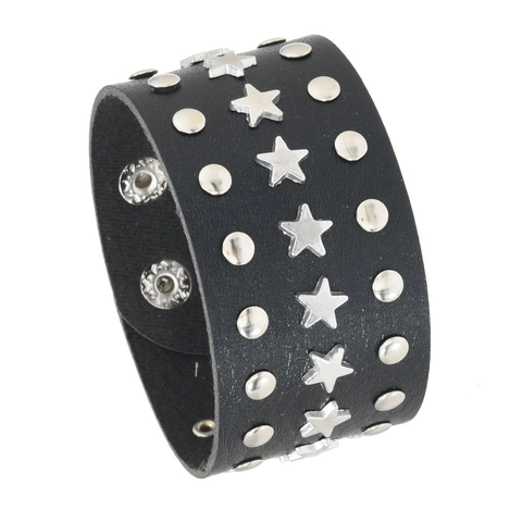 Punk Rock Wide Leather Bracelet For Men Women Star Rivet Stud Adjustable Snap Button Cuff Wristband Fashion Jewelry