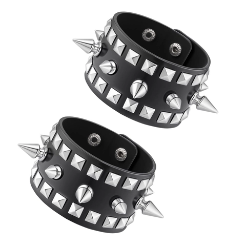 Bracciale in Pelle Punk Gothic Teschio Borchiato Regolabile Rivetti Retrò Stile Rock Gioielli di Coppia Regalo