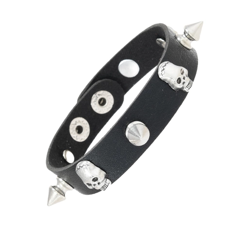 Bracciale Punk Rock in Pelle con Teschio e Borchie per Uomo e Donna Bracciale Gotico Fatto a Mano Regolabile Gioielli di Moda