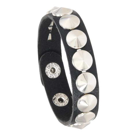 Punk Rock Schwarz Lederarmband Mit Silber Kegelnieten Gothisch Harajuku Stil Verstellbar Druckknopf Armreif Für Herren Damen