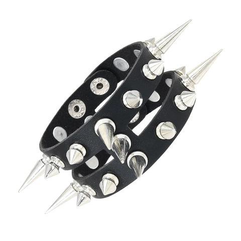 Punk Rock Gothic Dubbele Rij Studs Leren Armband Voor Heren Opengewerkte Klinknagel Manchet Armband Individuele Zwarte Leren Polsband Sieraden