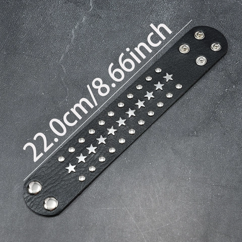 Punk Rock Wide Leather Bracelet For Men Women Star Rivet Stud Adjustable Snap Button Cuff Wristband Fashion Jewelry