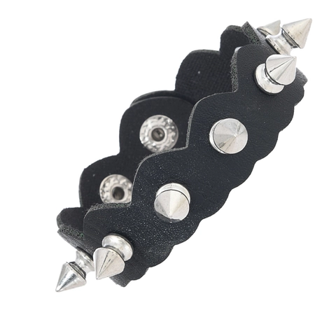 Bracciale in Pelle Nera con Borchie Punk Rock per Uomo Gotico con Punte Bordo a Festone Bracciale a Polsino Regolabile Gioielli Biker