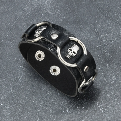 Punk Rock Leather Skull Bracelet Set For Men Women Multilayer Braided Rope Cross Script Metal Plate Adjustable Fashion Jewelry Gift