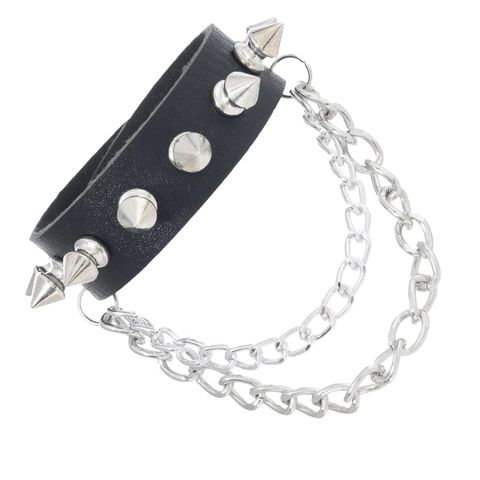 Bracciale in Pelle Punk con Borchie e Catena a Doppio Strato Gothic Rock Braccialetto Regolabile per Uomo Donna Gioielli