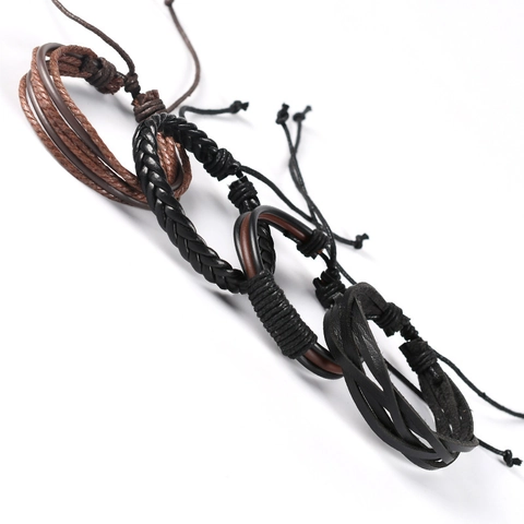 Pulsera Multicapa Retro de Cuero de Vaca Trenzado para Hombre Conjunto de Timón de Ancla de Aleación Pulsera Punk para Hombre Joyería