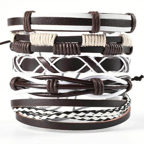 Bracciale in Pelle di Vacchetta Multistrato Vintage Punk Cordino Intrecciato a Mano Polsino per Uomo Donna Gioielli Boho Retro