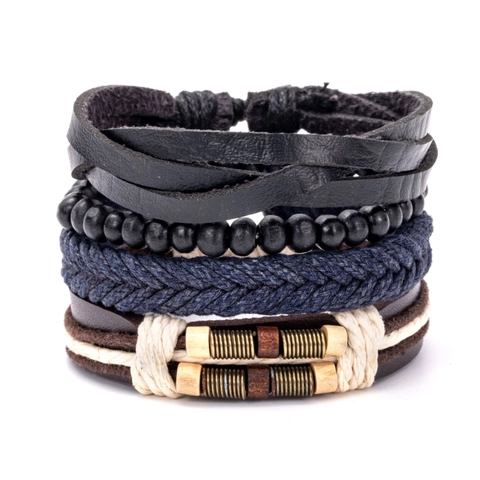 Set di Braccialetti in Pelle Multistrato in Stile Etnico Vintage Fatti a Mano Intrecciati Unisex Gioielli di Moda Souvenir