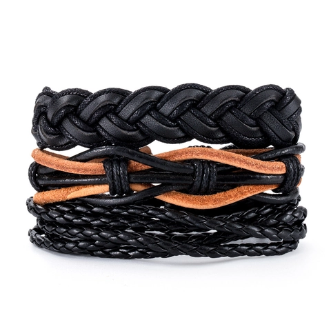 Vintage Mehrlagiges Geflochtenes Lederarmband Für Herren Damen Handgefertigtes Geometrisches PU-Kabel Verstellbarer Schmuck