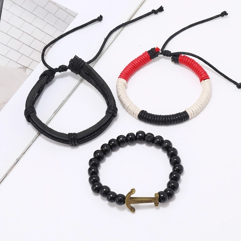 Nautisches Retro Anker Lederarmband Set Für Herren Damen Geflochtenes Seil Perlen Mehrlagiges Wikinger Anhänger Schmuck Geschenk