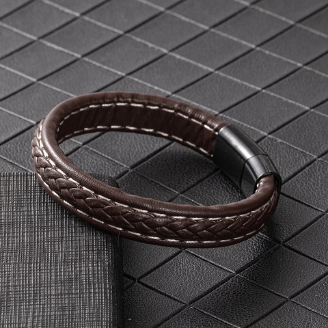 Men Vintage Braided PU Leather Bracelet Alloy Magnetic Clasp Multi Layer Individual Fashion Men Jewelry Bracelet