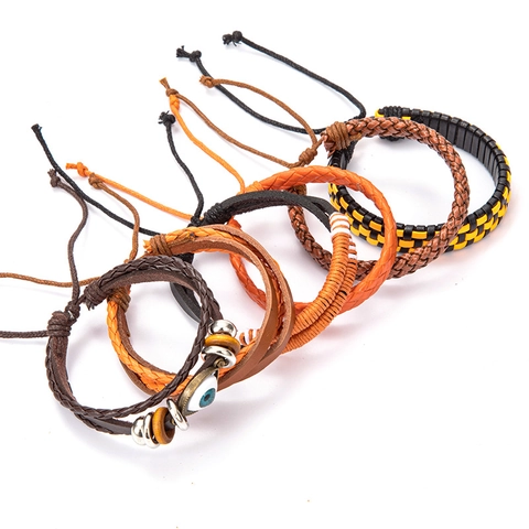 Böhmisches Lederarmband-Set Mit Bösem Blick Mehrlagig Handgeflochten Rindsleder Legierungsperlen Verstellbar Vintage Ethnic Schmuck