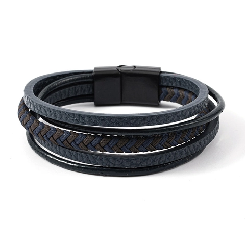 Mehrlagiges Geflochtenes Rindsleder Armband für Herren Mit Magnetischem Legierungsverschluss Vintage Punk Stil Armband Schmuck