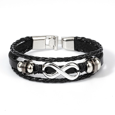 Bracciale in Pelle Intrecciata Multistrato Punk Simbolo Infinito Lega Chiusura Magnetica Polsino Per Uomo Donna Gioielli Moda Retrò
