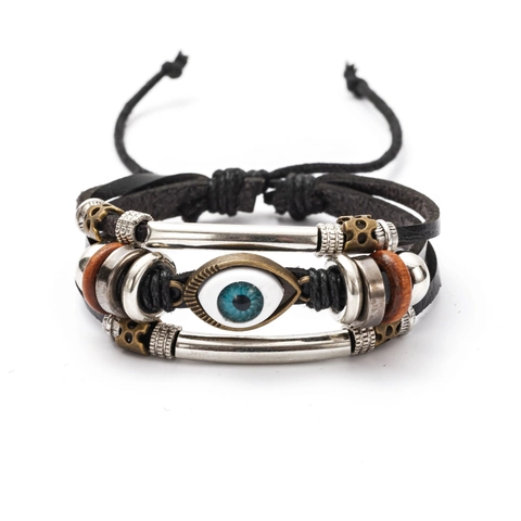 Collezione di Braccialetti in Pelle Multistrato Retrò per Uomo Donna Malocchio Perline di Legno Intrecciato Regolabile Punk Bohemian Gioielli Regalo