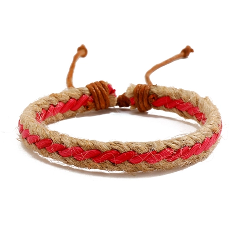 Bracciale in Corda di Canapa Intrecciato a Mano Stile Etnico Cordino Intrecciato Regolabile per Uomo Donna Gioielli Boho