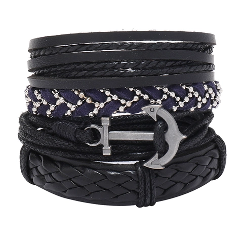 Vintage Nautisch Anker Geflochtenes Rindsleder Mehrlagiges Armband Für Herren Legierung Kette Punk Stil Handseil Armband Schmuck