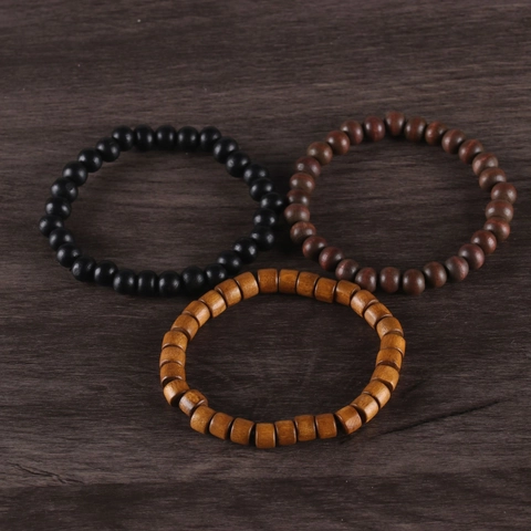 Heren Retro Yin Yang Tai Chi Multi-layer Lederen Armband Set Met Houten Kralen Legering Bedeltje Punk Etnische Sieraden