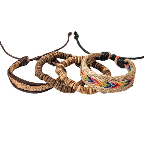 Braccialetto Intrecciato in Cordino Multicolore Bohémien Fatto a Mano Etnico Multistrato Regolabile Unisex Gioielli