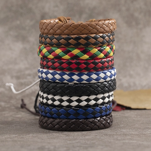 Vintage Unisex Braided Artificial Leather Bracelet Adjustable Woven Wrap Bracelet Retro Handmade Jewelry For Men Women Daily Accessory