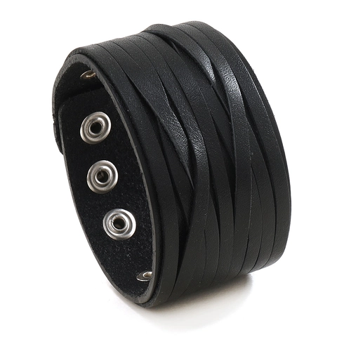 Retro Herren Breit Geflochtenes Rindsleder Armband Mehrlagiges Punk Rock Armreif Silber Legierung Schnalle Schmuck