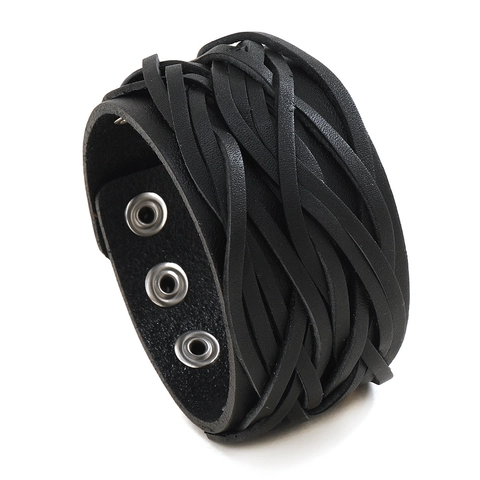 Bracciale Intrecciato in Pelle Vintage da Uomo Punk Multistrato Largo in Pelle di Vacchetta Con Chiusura a Scatto Retro Gioielli Etnici da Uomo
