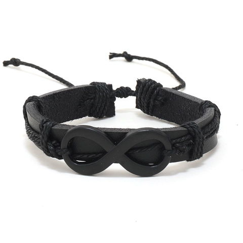 Heren Punk Handgemaakte Gevlochten Leren Armband Oneindigheid Legering Accessoire Retro Verstelbare Meerlaagse Sieraden Handtouw