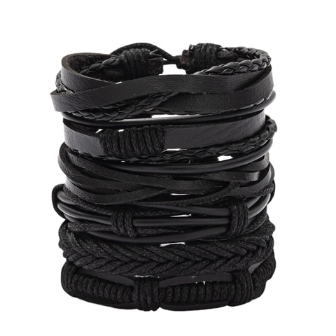 Bracciale in Pelle Intrecciata Nera Vintage da Uomo Combinazione Retro Cordino Fatto a Mano Punk Regolabile Gioielli Regalo