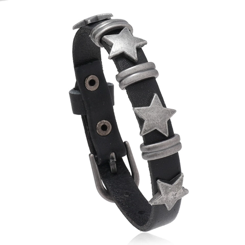Vintage Punk Leather Star Rivet Bracelet For Men Women Handmade Alloy Adjustable Rock Belt Strap Wristband Jewelry