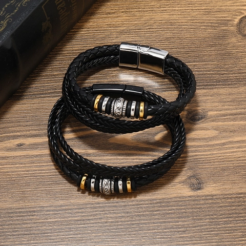 Vintage Men Multi Layer Braided PU Leather Bracelet With Alloy Metal Magnetic Clasp Punk Style Wrap Bangle For Daily Wear