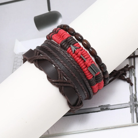 Bracciale Multistrato in Pelle Vintage per Donna con Ciondolo a Freccia Intrecciato a Mano Gioielli Etnici